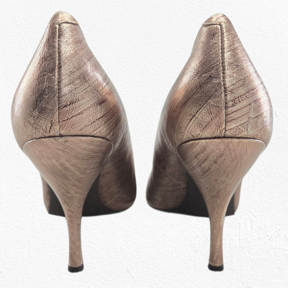 BCBGeneration Ariel Bronze Metallic Glam Leather Peep Toe Stiletto Heels Size 9 - Picture 4 of 15